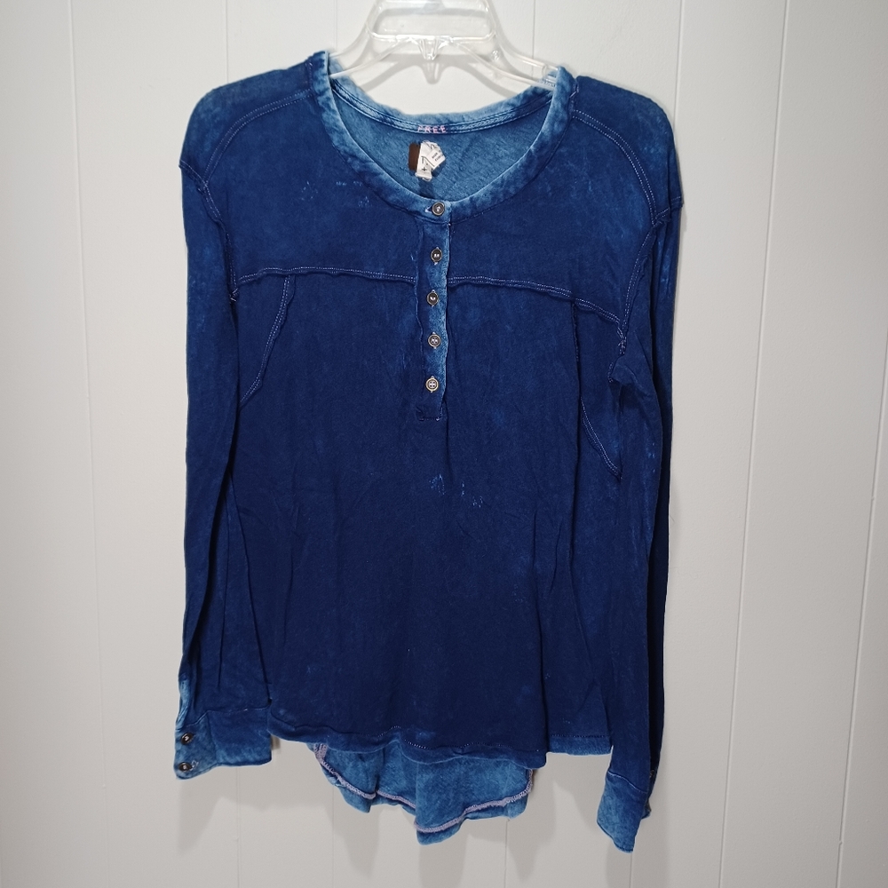We The Free Blue Long Sleeve Top Shirt Linen Cotton Free People Size XS